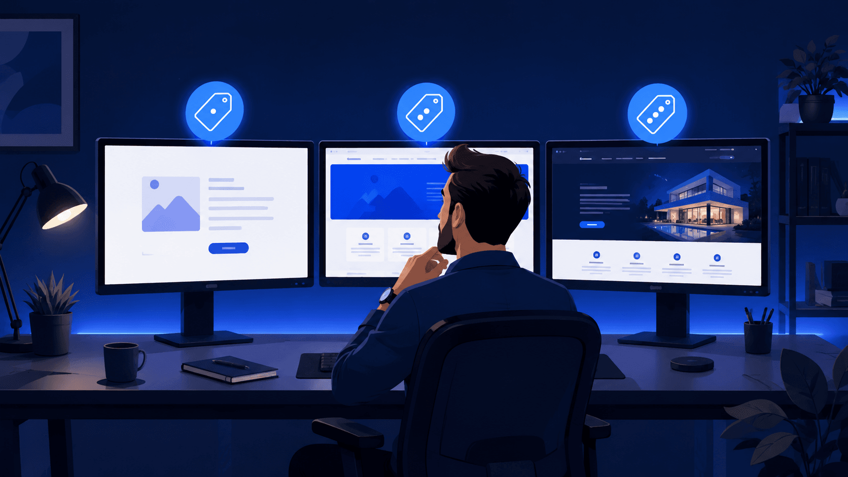 Empresario comparando distintas opciones y precios para crear una web de empresa