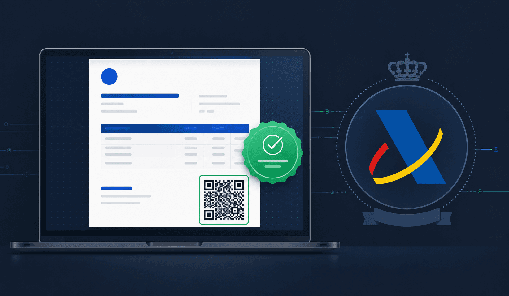 Factura digital con código QR verificable y sello de la AEAT
